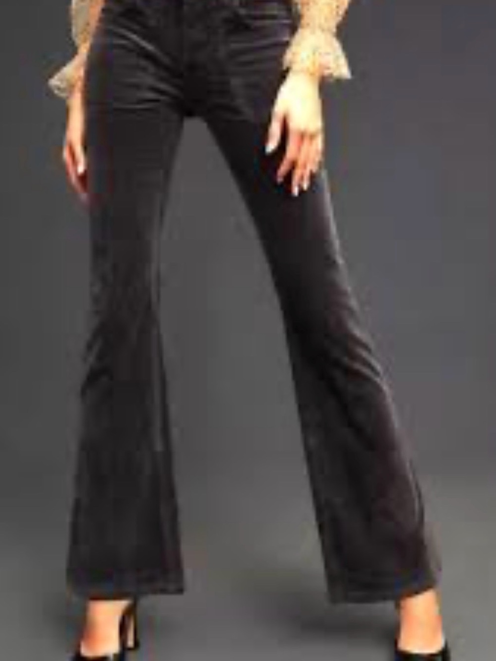 Pilcro Grey Flared Wide-Leg Corduroy Jeans